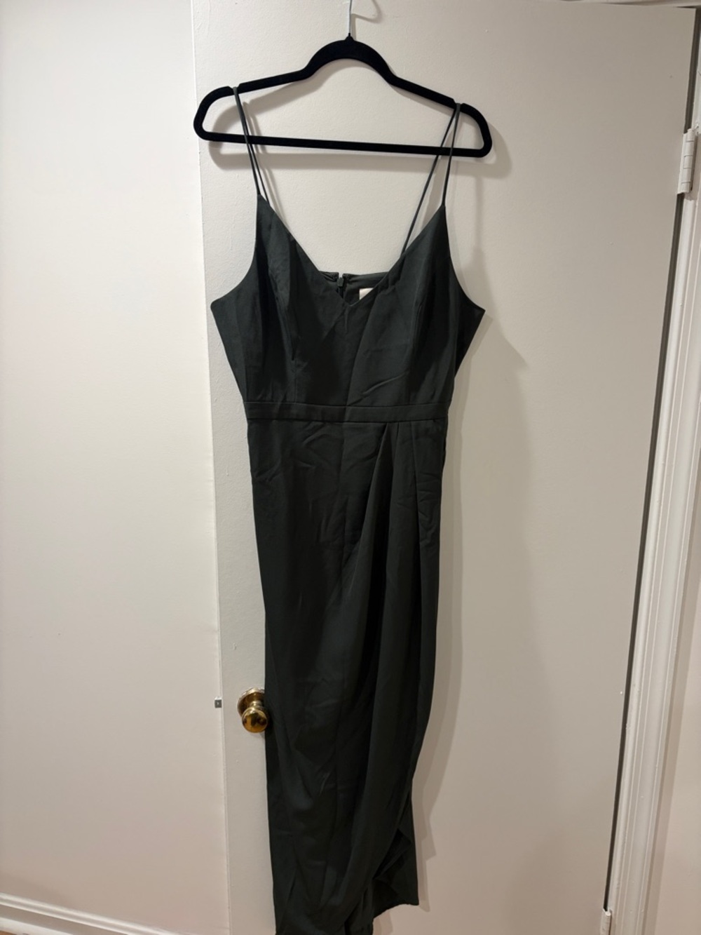 BHLDN Dark Green Midi Slip Dress with Spaghetti Straps